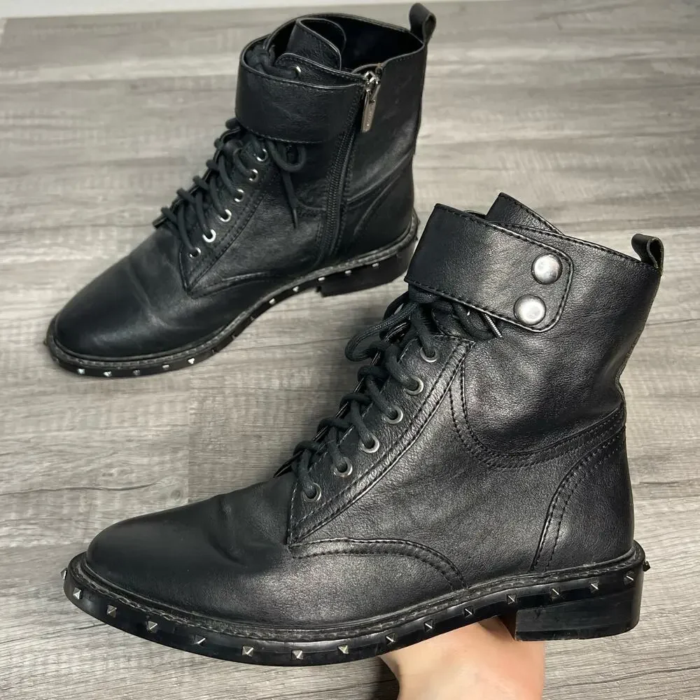 Vince Camuto Women's Talorini Leather Lace Up Boots Studded Size 6